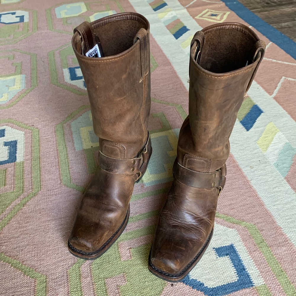 Frye Brown Leather Harness Boots